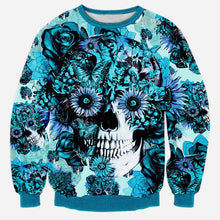 Load image into Gallery viewer, Blue Flowers Skull Sweatshirt