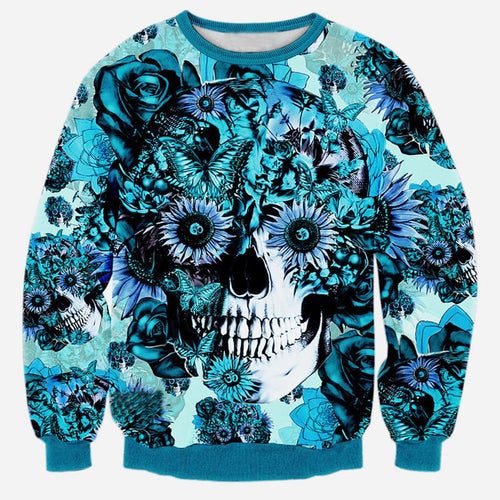 Blue Flowers Skull Sweatshirt