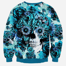 Load image into Gallery viewer, Blue Flowers Skull Sweatshirt